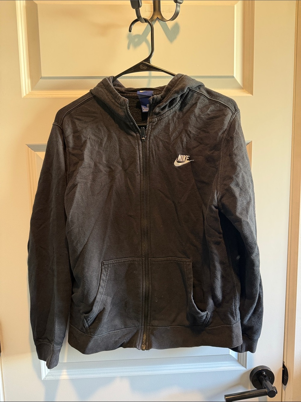 Nike Men's Black Full-Zip Hooded Sweatshirt with White Logo